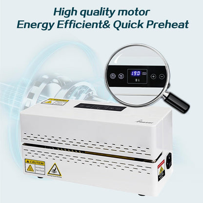 Continuous Heat Sealing Machine, Automatic Plastic Bag Sealer with Digital Temperature Control, Lightweight Bag Band Heat Sealer for Commercial Food Storage, Kitchen, Bakery, Snacks Packaging