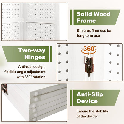 NicBex 4 Panel Pegboard Display,5.6FT Wood PegBoard Room Dividers,Folding Privacy Screens Portable Freestanding Display Board for Craft/Art Shows,Room Separation,White
