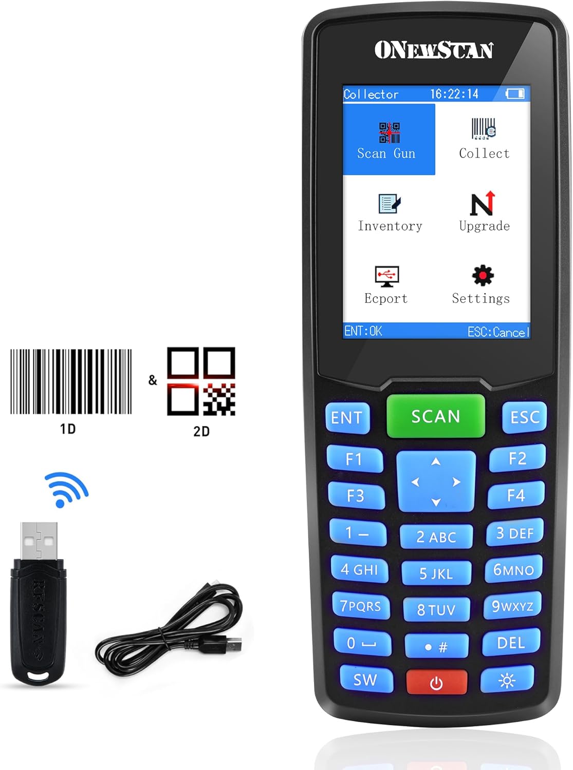 Wireless Barcode Scanner, Portable Inventory Scanner 1D&2D&PDF417 Handheld Bar Code Scanners for Collector Data Terminal Inventory Device QR Code Reader with 2.8 Inch TFT Color Screen