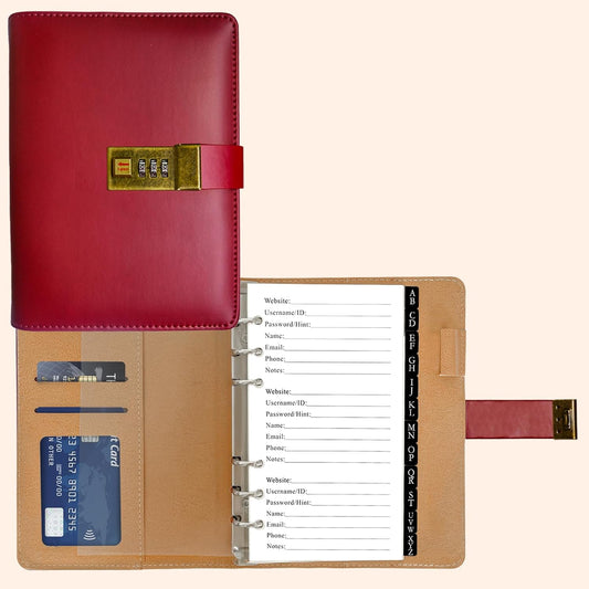 BTSFTOGET Small Password Book with Alphabetical tabs. 316 Pages Lockable Password Keeper Journal Notebook for Computer & Website Logins, RED Leatherette Hardcover, 7.5in x 5.5in