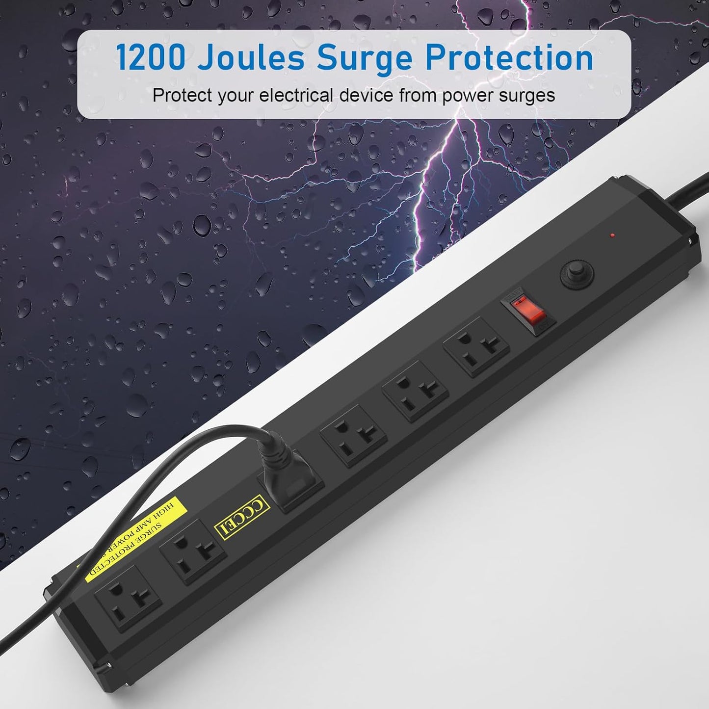 CCCEI Heavy Duty Power Strip Surge Protector 20 Amp, High Amp Industrial Shop Garage Metal Multiple Outlets, 6 FT 12 Gauge 5-15P Extension Cord 6 Outlet 6-20R T-Slot 20a for Appliance. Black.