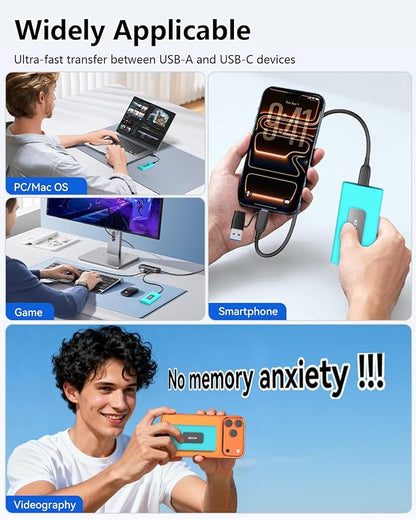 KEXIN 512GB External SSD Hard Drive USB 3.1 Type-c Portable Solid State Drive 512G, up to 1050MB/s for PC Mac Android Game Console and More