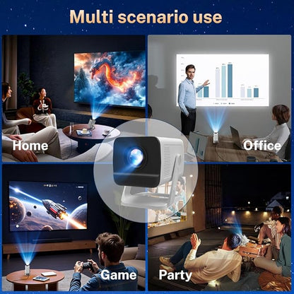 Mini Projector with WiFi 6 and Bluetooth 5.4 Built-in Apps Portable Projector Android 11 Auto Keystone 1080P 4K Support for Bedroom Outdoor Compatible with iOS/HDMI/TV Stick VisualCube 300