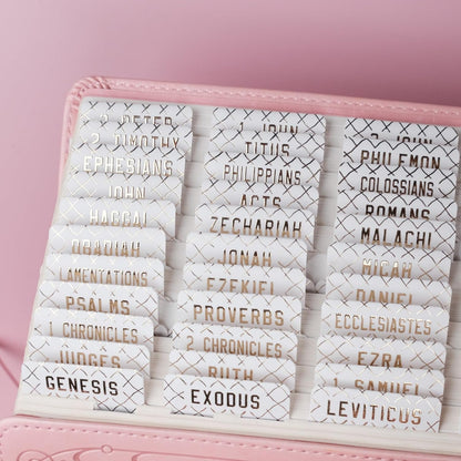 UPAFEXXI-Laminated Bible Tabs (Gold Foil Embossed Lettering), Bible Tabs for Women and Men, Reposition Large Print Stickers, Easy to Read and Apply, 80Chapters Labels for Easy Navigation(White)