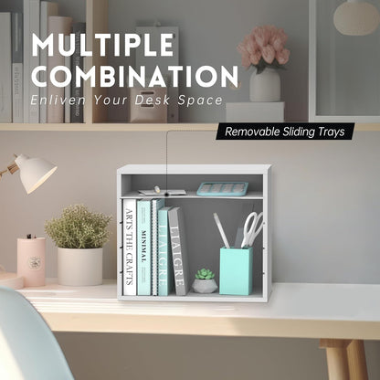 SUPEASY Wood Desk Organizer, 5 Tier Paper File Organizer for Desk, Wooden Desktop Organizer, Paper Letter Literature Mail Sorter, for Office School & Home Organization, White