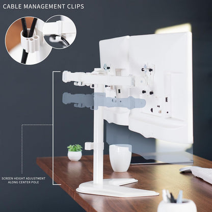 VIVO Dual LED LCD Monitor Mount, Free-Standing Desk Stand for 2 Screens up to 27 Inch, Fully Adjustable Arms with Max VESA 100x100mm, Extra Large Base, White, STAND-V002FW