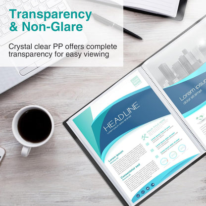 Sooez 72 Pocket Binder with Plastic Sleeves & Elastic Band, Large Capacity 8.5x11 Presentation Book Display 144 Pages, Art Portfolio Document Folder with Clear Sheet Protectors for Office School