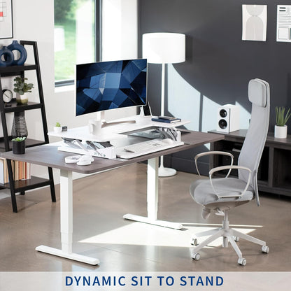 VIVO 48 inch Height Adjustable Large Stand Up Desk Converter, V Series, Quick Sit to Stand Tabletop Dual Monitor Riser Workstation, White, DESK-V048VW
