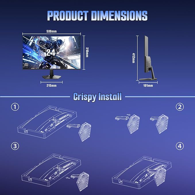 SANSUI 24 Inch Curved 160Hz Gaming Monitor,1500R Curved Gaming Monitor FHD 1080P Computer Monitor,MPRT 1ms Fast VA Display,Freesync,HDR,3000:1, HDMI2.0,DP1.4, VESA Support(ES-G24C1L HDMI Cable Incl.)
