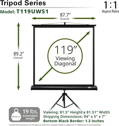 Elite Screens Tripod Series, 119-INCH 1:1, 16:9, 4:3, Adjustable Multi Aspect Ratio Portable Indoor Outdoor Projector Screen, 8K/4K Ultra HD 3D Ready, US Based Company 2-YEAR WARRANTY, T119UWS1, Black