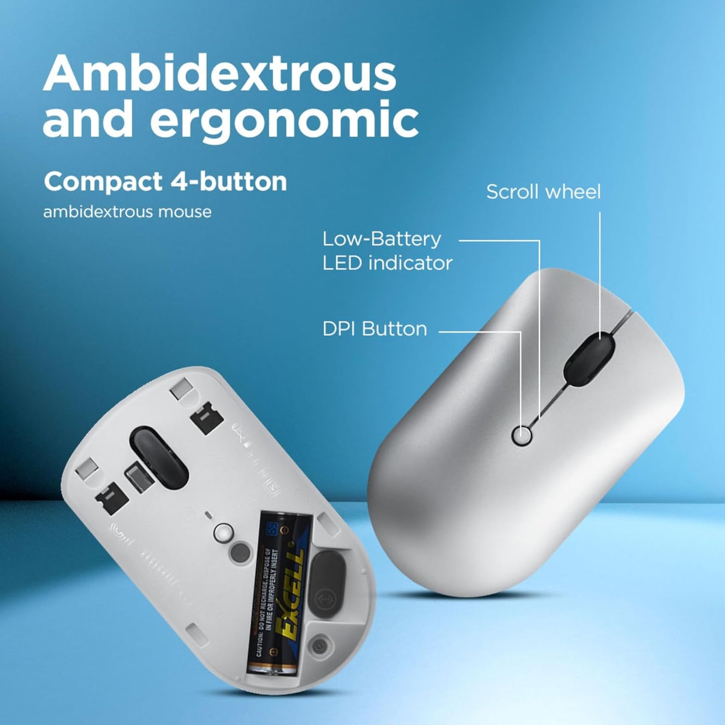 Lenovo 540 Wireless Computer Mouse for PC, Laptop, Computer with Windows or Chrome OS - 2.4 GHz USB-C Wireless Pairing Receiver - Compact Size - 18-Months Battery Life - Ambidextrous - Cloud Grey