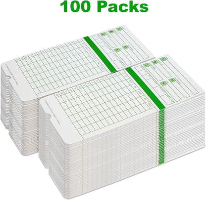 Time Cards for Employees Monthly,Numbered Days,All Pay Periods, 100 Count,2-Sided, 3 3/8" x 7 3/8",Green Print,Timecards for Time Clocks