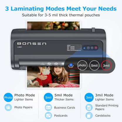 BONSEN A4 Laminator Machine, 9.33-Inch Thermal Laminator with Never Jam Technology, 100 Laminating Sheets, Laminates Photos Cards Documents, 4-in-1 Personal Laminators for Teachers Home Office School