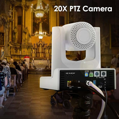 PTZ Camera,20X HDMI PTZ Camera with Optical Zoom Video Camera Support SDI POE with IP Live Streaming, Simultaneous 3G-SDI and USB Output for Conferences, Church, Teaching