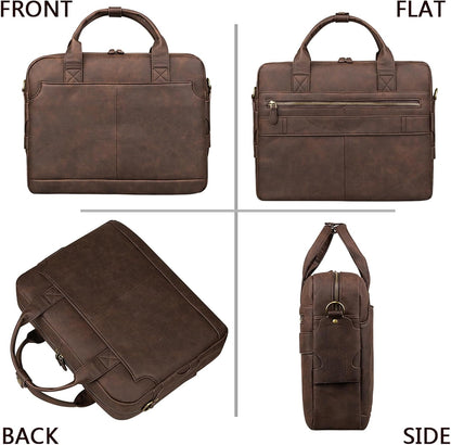 Leather Briefcases for Men 15.6 Inch Laptop Briefcase Business Messenger Bag Retro Waterproof Computer Bag Perfect Birthday Gifts For Husband, Brown