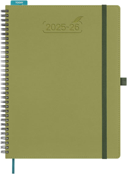 BEZEND Planner 2025-2026 Weekly and Monthly, 8.5" x 11" Academic Calendar (Jul 25-Dec 26) Vertical Daily Appointment with Hourly Timeslot & Monthly Tab, Spiral, PU Leather Softcover - Kiwi