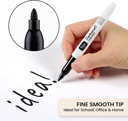 Permanent Markers Fine Tip, 96 Pack Black Quick-Drying and Fade-Resistant Permanent Markers Bulk Set for Writing and Drawing on Wood, Plastic, Metal, Glass, Stone, Ideal for Office School Supplies