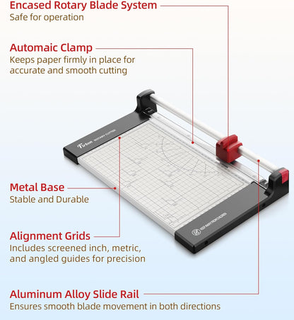 Firbon 12" Rotary Paper Trimmer with Replaceable Blade, Heavy Duty 12-Sheet Capacity Cutter for Cardstock, Photos, Scrapbooking, Office, School & Studio