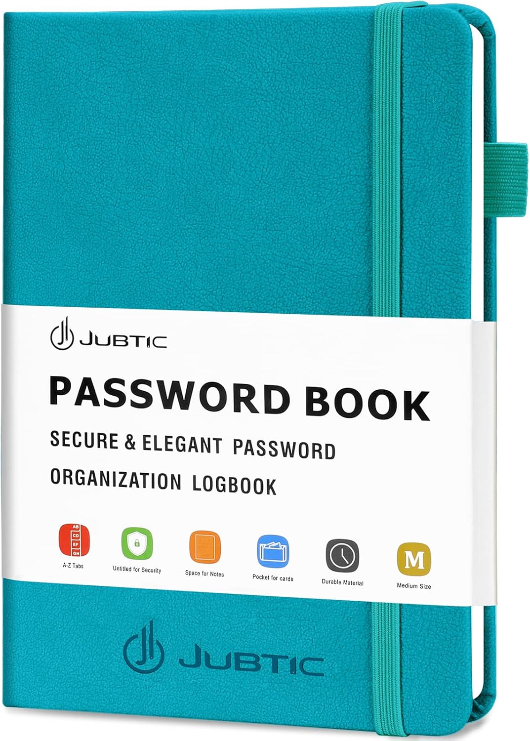 JUBTIC Password Book with Alphabetical Tabs. Medium Size Password Keeper Logbook for Internet Log in, Website Address. Hardcover Password Journal Notebook & Organizer for Home Office, Turquoise
