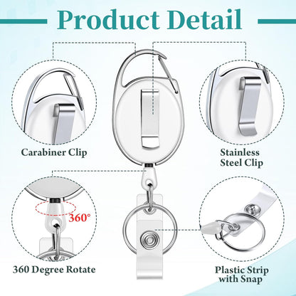 Yaomiao 100 Pack Retractable Badge Holder Reel with Clips Heavy Duty ID Card Holder Reels Bulk with Key Ring for Office Worker Doctor Nurse Employee School Students (White)