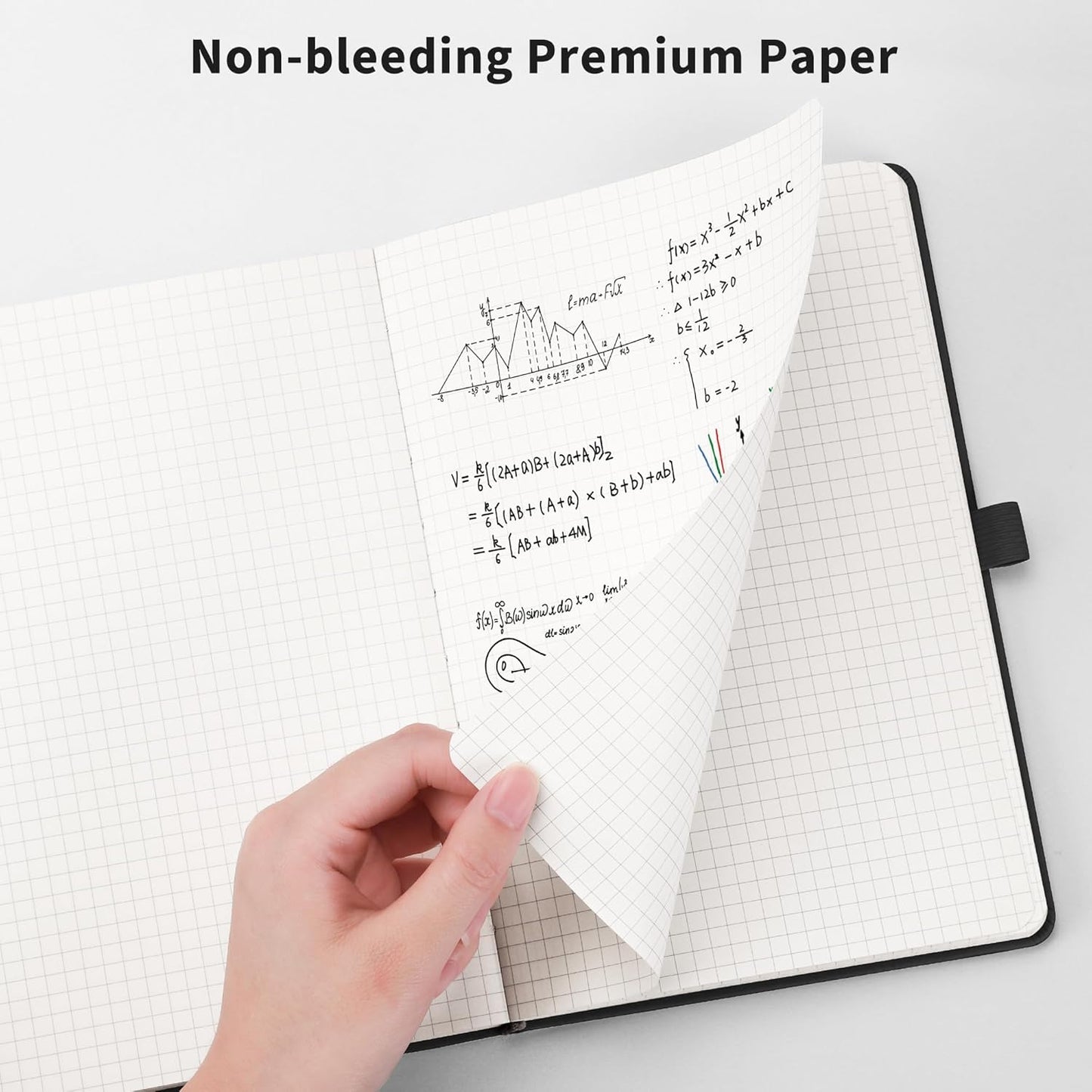 RETTACY Graph Grid Paper Notebook, 2-Pack, 192 Pages per Pack, A5 Medium Size (5.7'' x 8.3''), Leather Hardcover, 100 GSM Thick Paper, for School, Students, Math, Engineering (Black & Black)