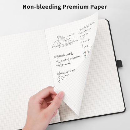 RETTACY Graph Grid Paper Notebook, 192 Pages, A5 Medium Size (5.7'' x 8.3''), 5 Squares per Inch, Leather Hardcover, 100 GSM Thick Paper, for School, Students, Math, Engineering (Rose Gold)