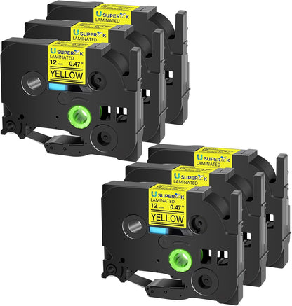 6PK Compatible for Brother P-Touch Label Maker Tape TZe-631 TZ-631 TZe631 TZ631 Black on Yellow 12mm 1/2 inch 0.47'' x 26.2ft Laminated TZe TZ Label Tape for PT-H300LI P700 P710BT P750W