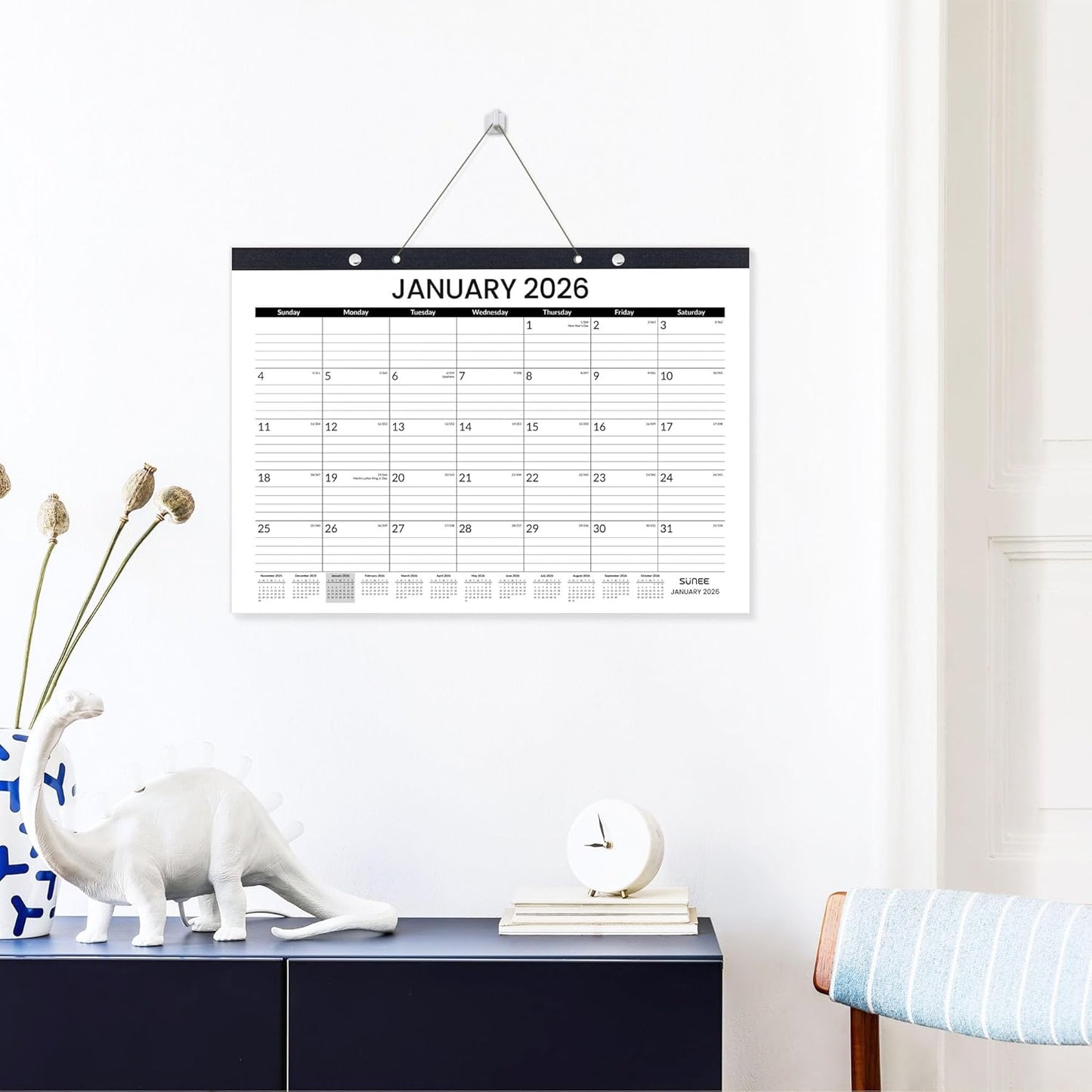SUNEE Desk Calendar 2025-2026, 18 Months from Oct. 2025 to Mar. 2027, 17"x12" Academic 2026 Calendar for Home, School, or Office Desk Top Organizing, Black Monthy Calendar 2026