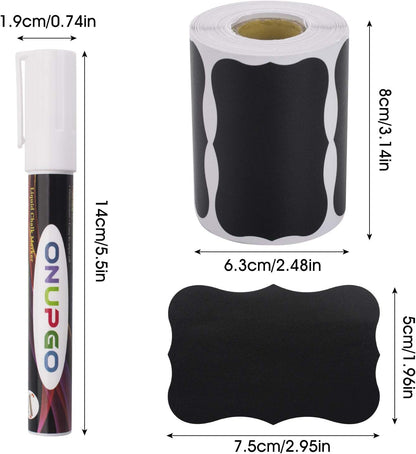 ONUPGO Chalkboard Labels-180pcs Waterproof Reusable Blackboard Stickers with 1 Liquid Chalk Marker for Mason Jars, Parties Decoration, Craft Rooms, Weddings, Storage, Organize Your Home & Kitchen