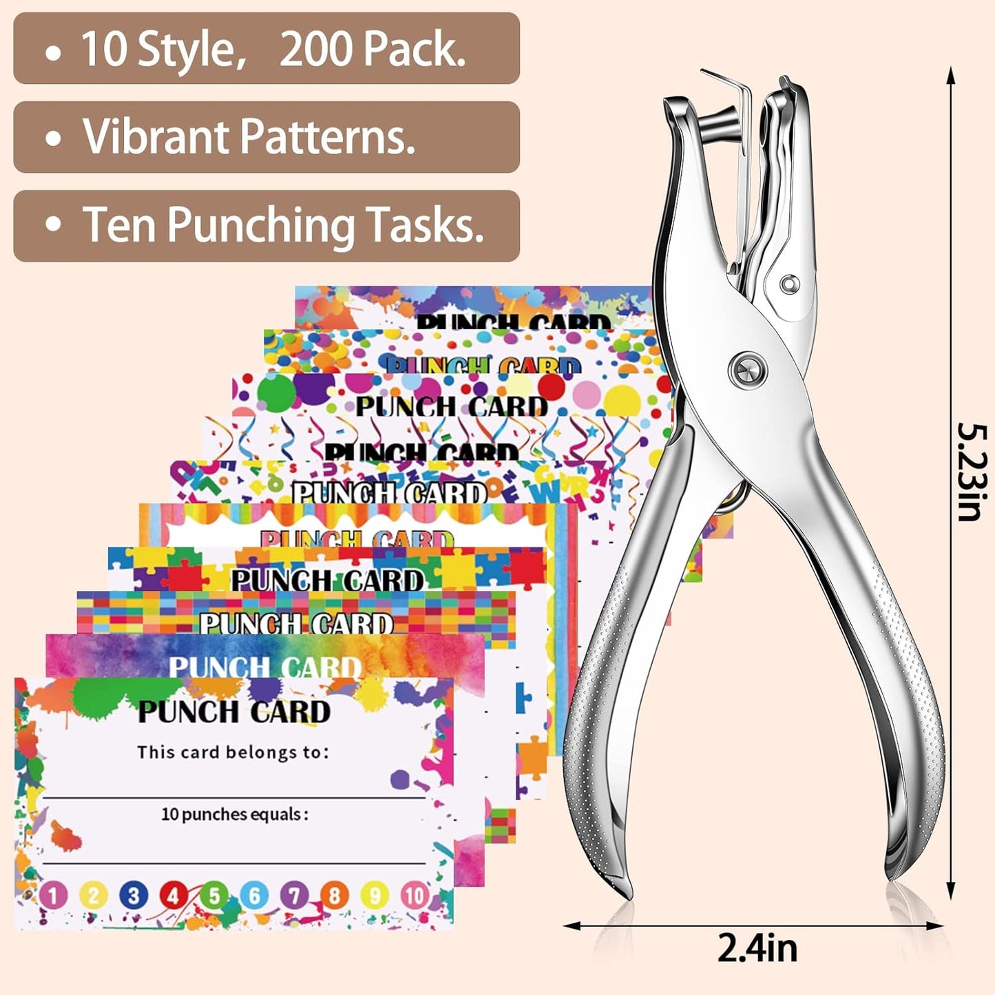 200 Pcs Behavior Punch Cards with Hole Puncher for Kids Incentive Reward Chart Loyalty Card for Classroom Student Teacher Business Kid Award Behavior 3.5 x 2 Inch, 10 Styles(Simple Style)