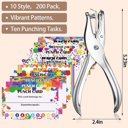 200 Pcs Behavior Punch Cards with Hole Puncher for Kids Incentive Reward Chart Loyalty Card for Classroom Student Teacher Business Kid Award Behavior 3.5 x 2 Inch, 10 Styles(Simple Style)