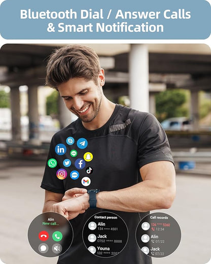 Parsonver Smart Watch for Women Men (Answer/Make Calls) Compatible with iPhone/Android Phones, Fitness Tracker with 100+ Sports Modes IP68 Waterproof, Heart Rate/Blood Oxygen/Sleep/Steps Monitor, Blue