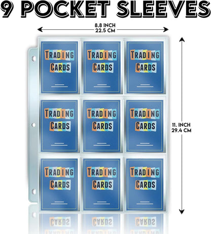 1800 Pockets Trading Card Sleeves, Premium 9-Pocket 100 Pages, Double-Sided Baseball Binder Sleeves, Protectors Binder Sheets for TCG Card Storage - Fits 3 Ring Binder (100 Sheets)