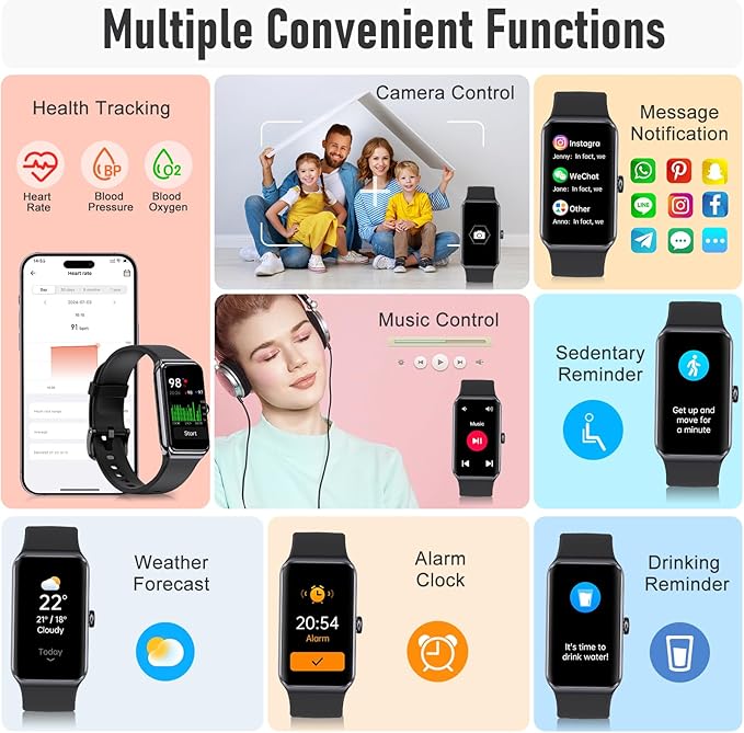 Fitness Tracker with 24/7 Heart Rate,Blood Pressure Sleep Tracking,104 Sports Modes Calories Smart Watch,IP68 Waterproof Step Counter Activity Trackers Pedometer for Android&iPhone Women Men (Black)