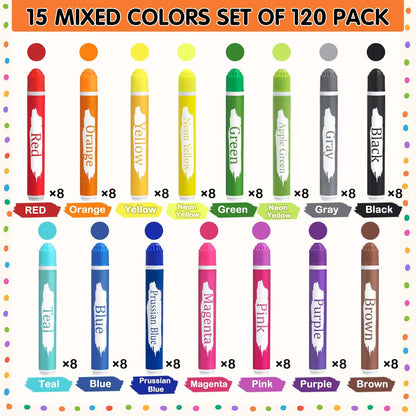 HNSHAG 120pcs Art Bingo Daubers, 15 Colors Washable Dot Markers, Bulk Preschool Art Supplies Paint Craft Kit for Kids, Ideal for Toddler Art and Crafts Painting Supplies Drawing Coloring