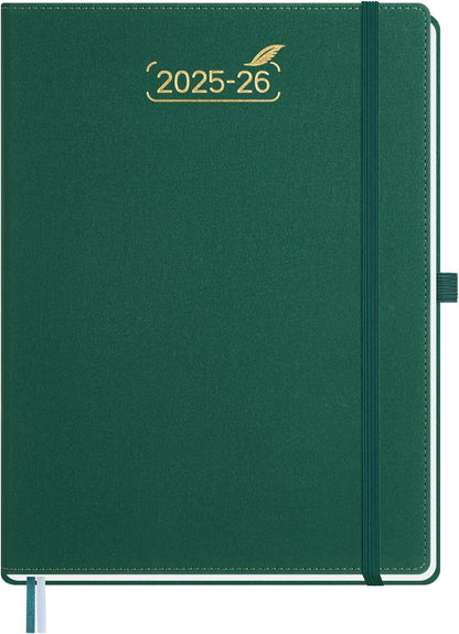 BEZEND Weekly Planner 2025-2026 with 2 Columns, 8.5" x 11" Academic Calendar 18 Months (Jul 25-Dec 26) Life Work Appointment Book with Monthly Tab, PU Leather Hardcover - Evergreen