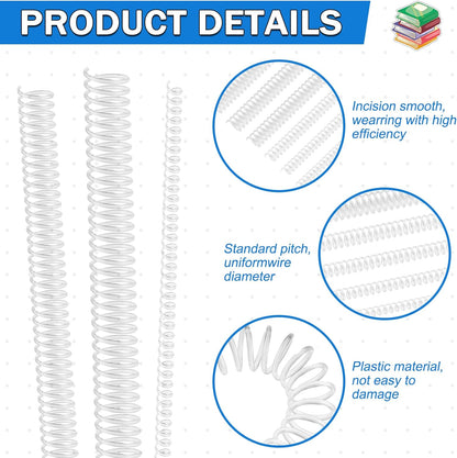 120 Pack Plastic Spiral Binding Coils Binder Binding Spirals Rings 8 Size Spiral Binding Wire Combs Spines Coils, 4:1 Pitch, 1/4 5/16 3/8 1/2 9/16 5/8 3/4 7/8 Inch (Transparent)