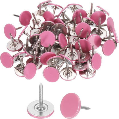 uxcell 100Pcs Upholstery Tacks, 11mmx13mm Flat Head Thumb Tack Decorative Furniture Nails Push Pins for Furniture Sofa Headboards, Pink