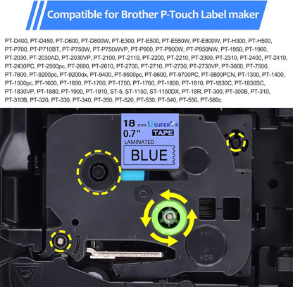 6PK Compatible for Brother P-Touch Label Maker Tape TZe-541 TZ-541 TZe541 TZ541 Black on Blue 18mm 3/4 inch 0.7'' x 26.2ft Laminated TZe TZ Label Tape for PT-H500 PT-910BT PT-530 PT-550