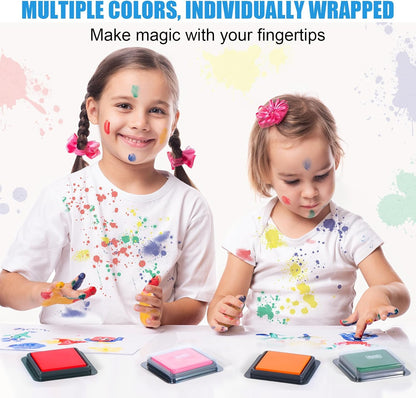 CraftyManor 4 Colors Washable Stamp Pad for Kids Finger Paint, Latex Foam Fingerprint Inkpad, Water Base Ink Stamps Pads for Kid Classroom, Clothing, Letter (4 Colors-01)