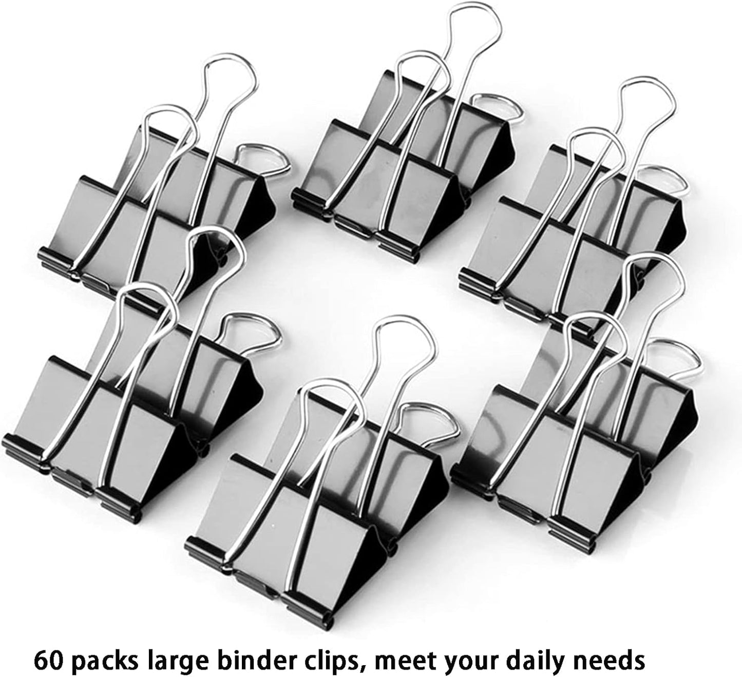 Large Binder Clips 1.6 Inch (60 Pack), Big Binder Clips for Office and Home Supplies, Black