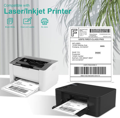 MFLABEL Full Sheet Sticker Labels, Address Labels, White Matte Label Paper, 8-1/2" x 11" Shipping Labels for Laser & Inkjet Printer (250 Labels, 250 Sheets)