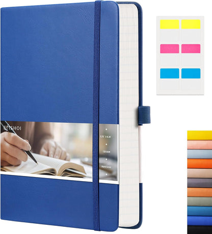 EMSHOI Graph Paper Notebook - 256 Pages A5 Graph Notebook/Journal, Square Grid Notebooks for Work, 120gsm Thick Paper, Executive Hardcover Leather, Inner Pocket, Pen Loop 5.75'' × 8.38''-Blue