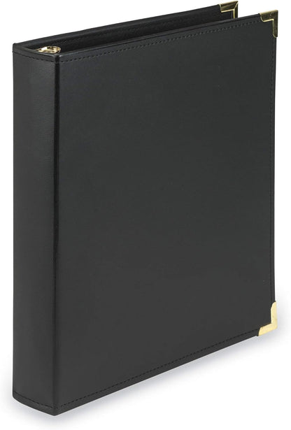 Samsill Classic Collection Leather 3 Ring Binder, Executive Presentation Portfolio, 1.5 Inch (Holds 325 Sheets), Brass Round Ring, Black