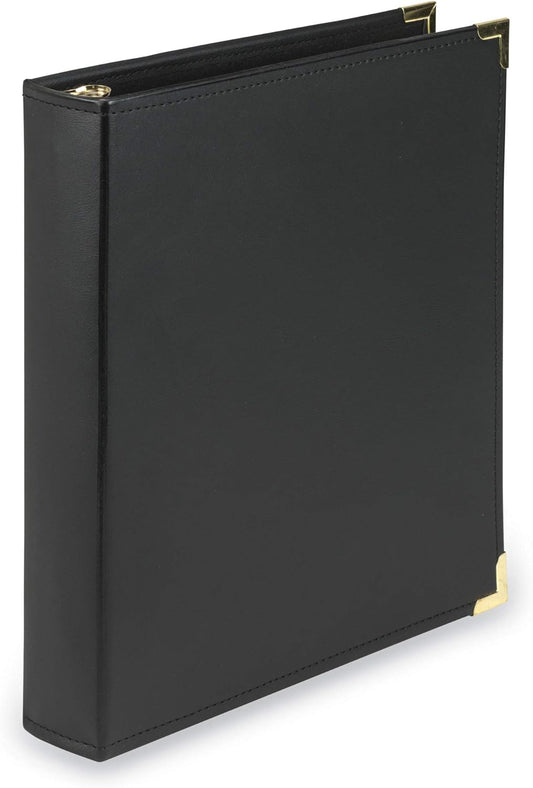 Samsill Classic Collection Leather 3 Ring Binder, Executive Presentation Portfolio, 1.5 Inch (Holds 325 Sheets), Brass Round Ring, Black