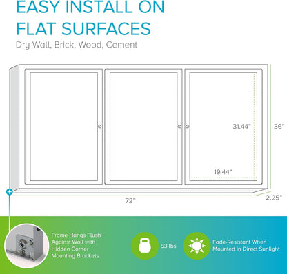 Ghent 36"x72" 3-Door indoor Enclosed Recycled Rubber Bulletin Board, Shatter Resistant, with Lock, Satin Aluminum Frame, Confetti (PA33672TR-CF) ,Made in the USA
