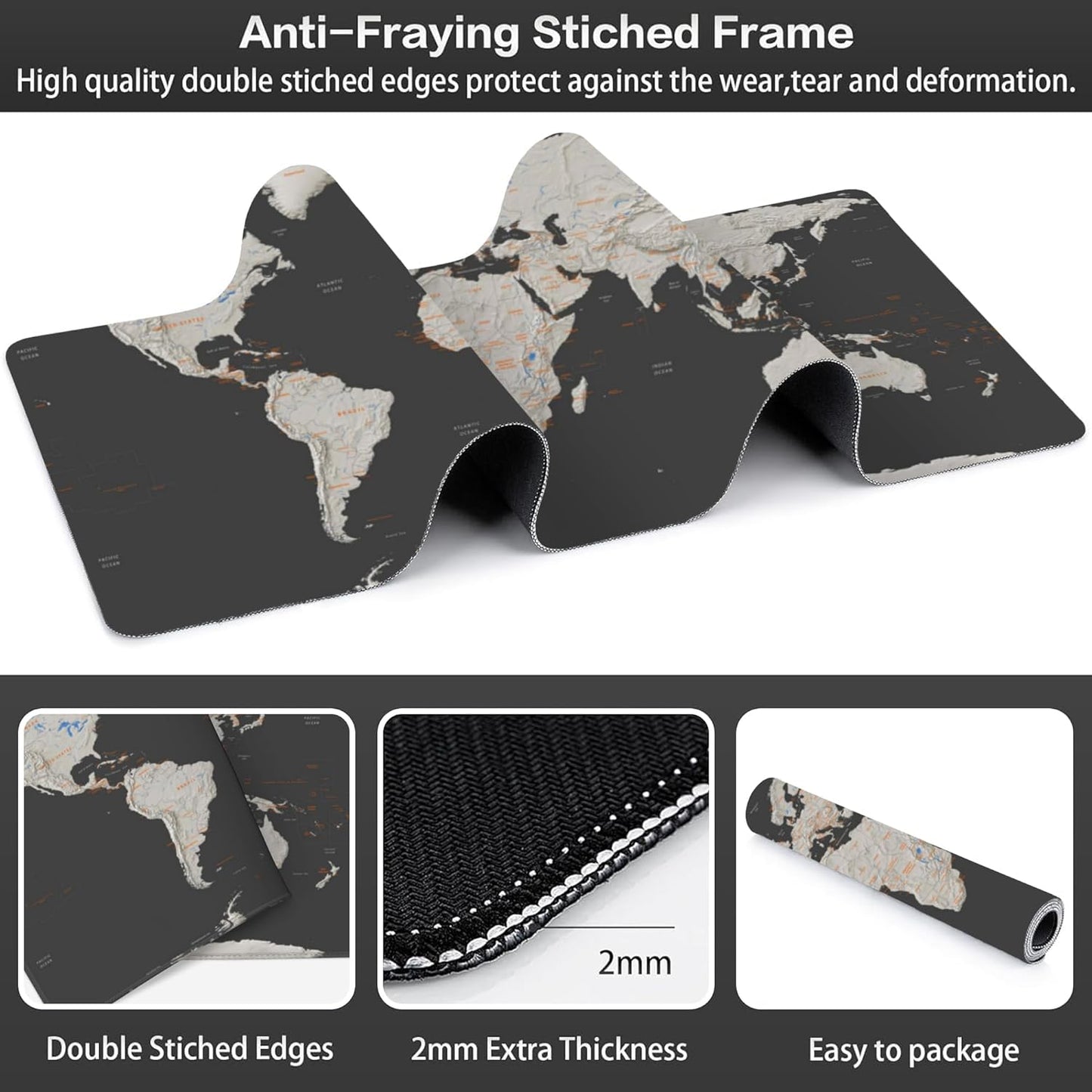 Desk Mat, Vintage World Map Extended Large Gaming Mouse Pad XXL, Non-Slip Rubber Base Stitched Edges Long Computer Keyboard Desk Pad Mouse Mat for Home Office Gaming 35.4"X15.7"