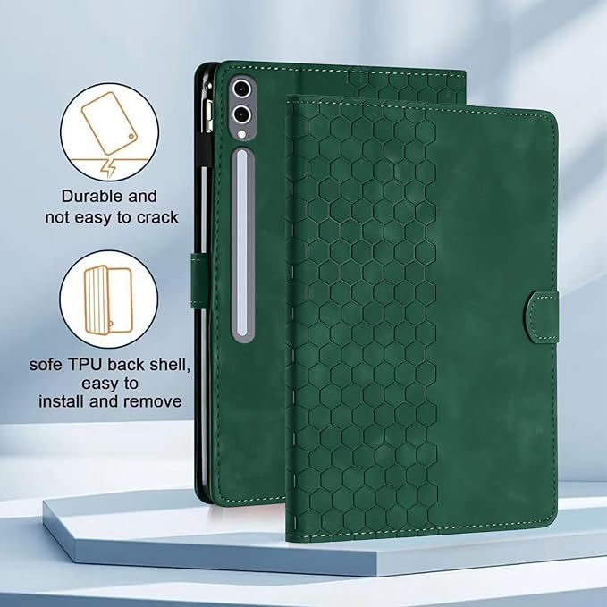 Case for Samsung Galaxy Tab S10 Plus 2024/ S9 FE Plus 5G 12.4 Inch 2023, Multi-Angle Viewing Smart Stand with Pocket Auto Wake/Sleep PU Leather Tablet Cases Flip Folio Cover Green