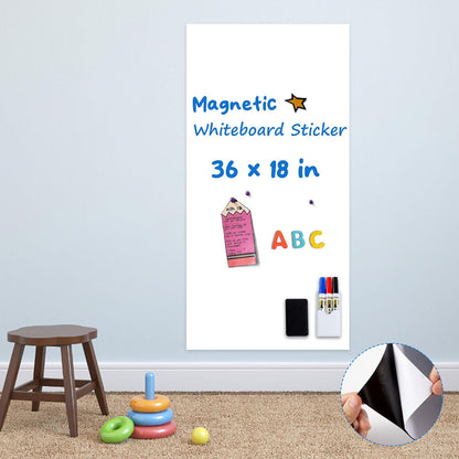 Magnetic Whiteboard Sticker - Adhesive Backing 36'' x 18'' Dry Erase Board for Wall Whiteboard Contact Paper for Office Home Include Starter Kit