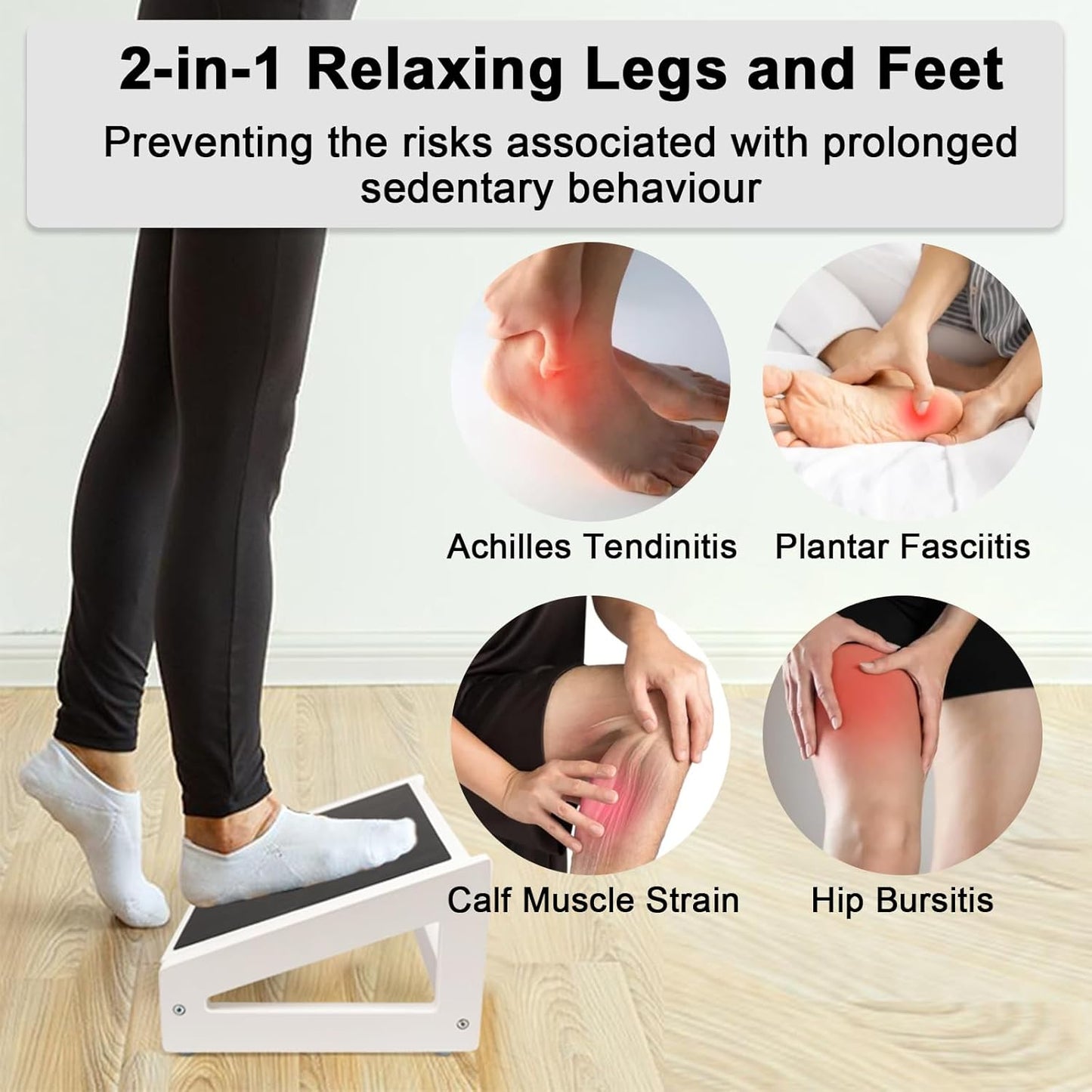 WOOD CITY Under Desk Footrest, 3 Heights Adjustable Foot Rest with Silicone Surface, 3 in 1 Non-Slip Foot Stool Improve Posture, Reduce Fatigue & Pain， Ideal for Home/Office/Gaming (White)